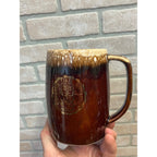 Vintage Large Brown Drip Glaze 1960's Wisconsin State University Oshkosh Ceramic Stein Or Tankard Mug WSU