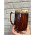 Vintage Large Brown Drip Glaze 1960's Wisconsin State University Oshkosh Ceramic Stein Or Tankard Mug WSU