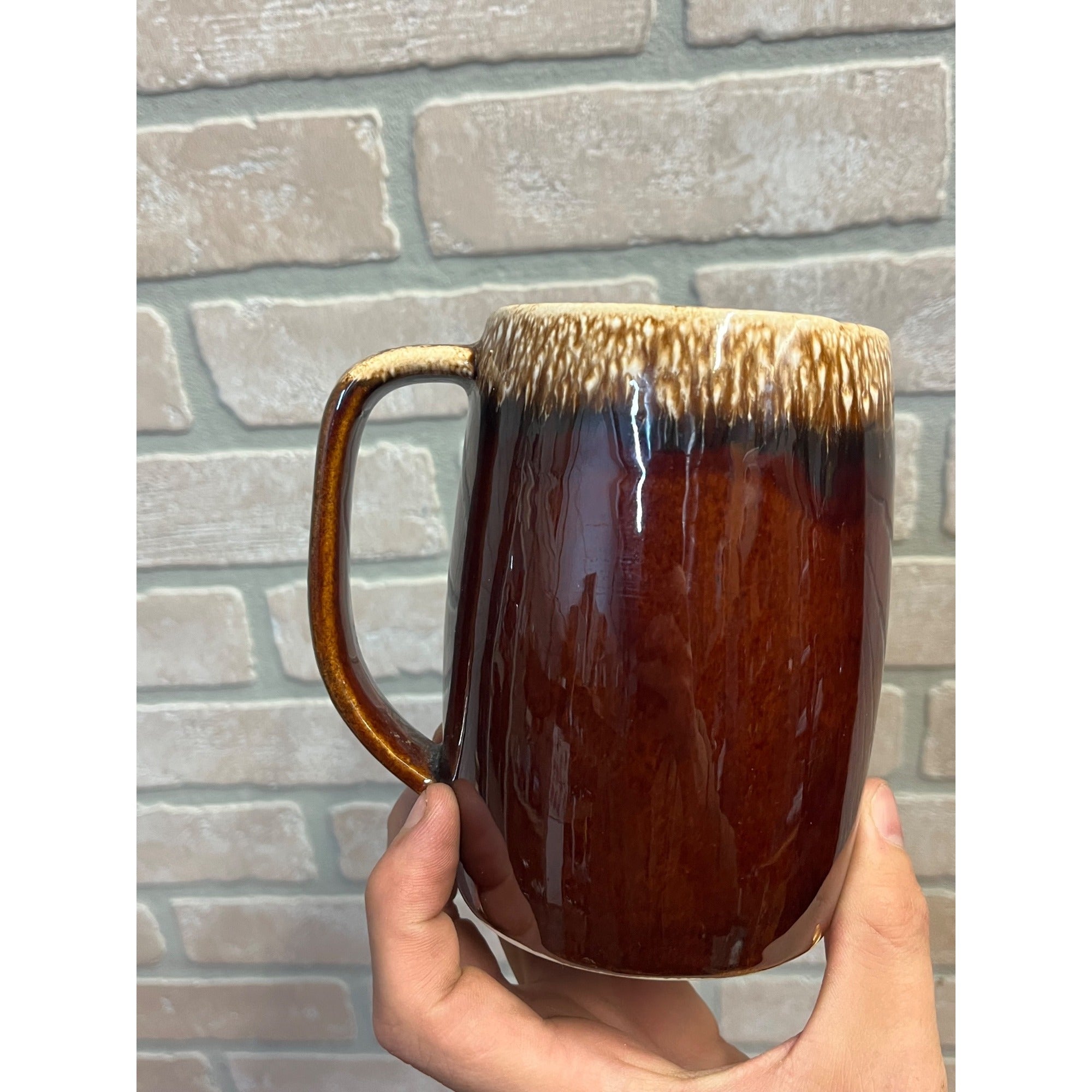Vintage Large Brown Drip Glaze 1960's Wisconsin State University Oshkosh Ceramic Stein Or Tankard Mug WSU