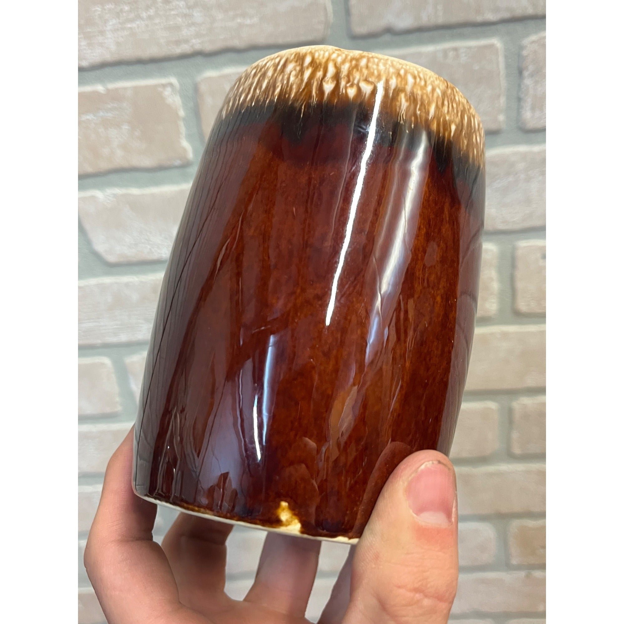 Vintage Large Brown Drip Glaze 1960's Wisconsin State University Oshkosh Ceramic Stein Or Tankard Mug WSU