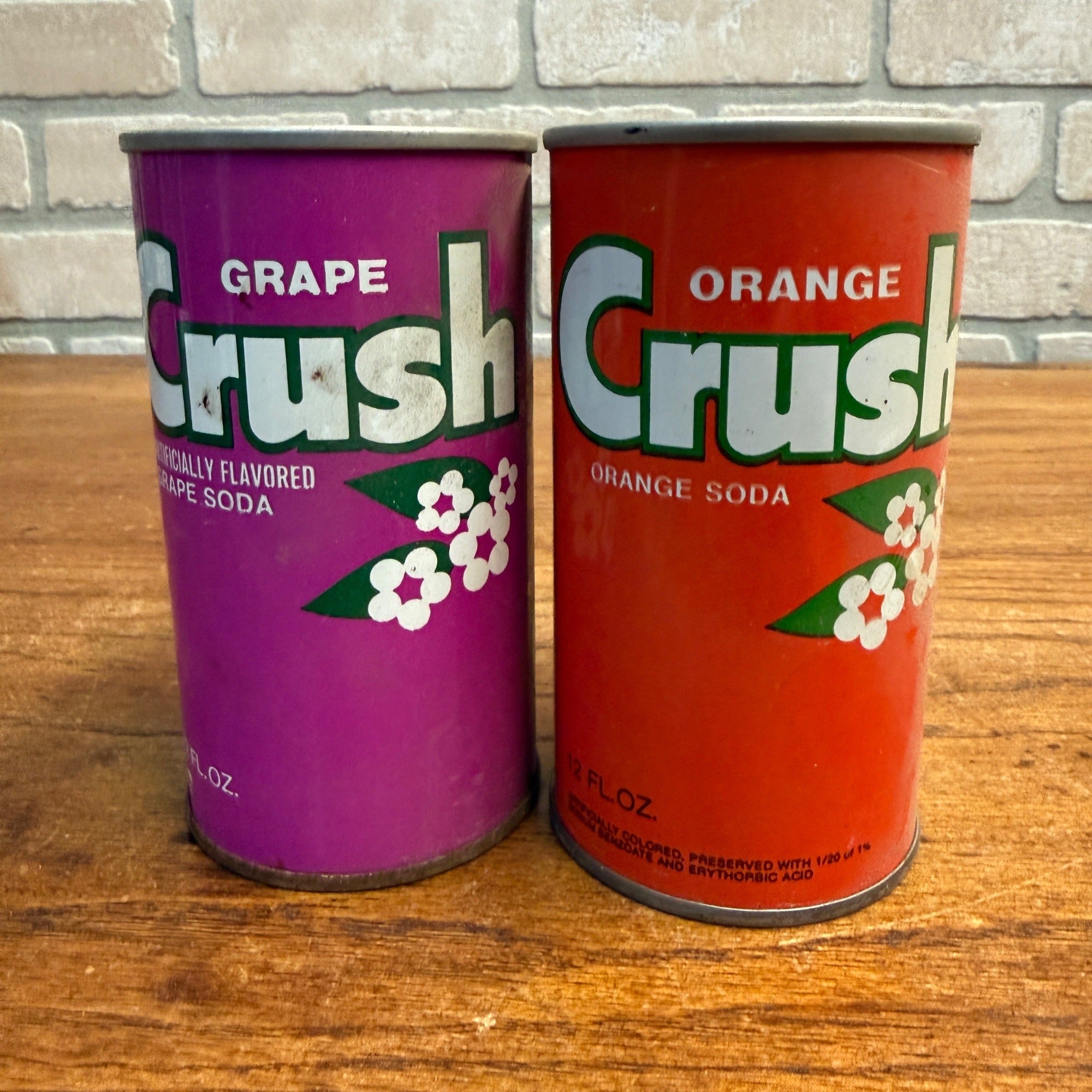Vintage 1970s-80s CRUSH Orange & Grape Pop Pull Tab Straight Soda Can