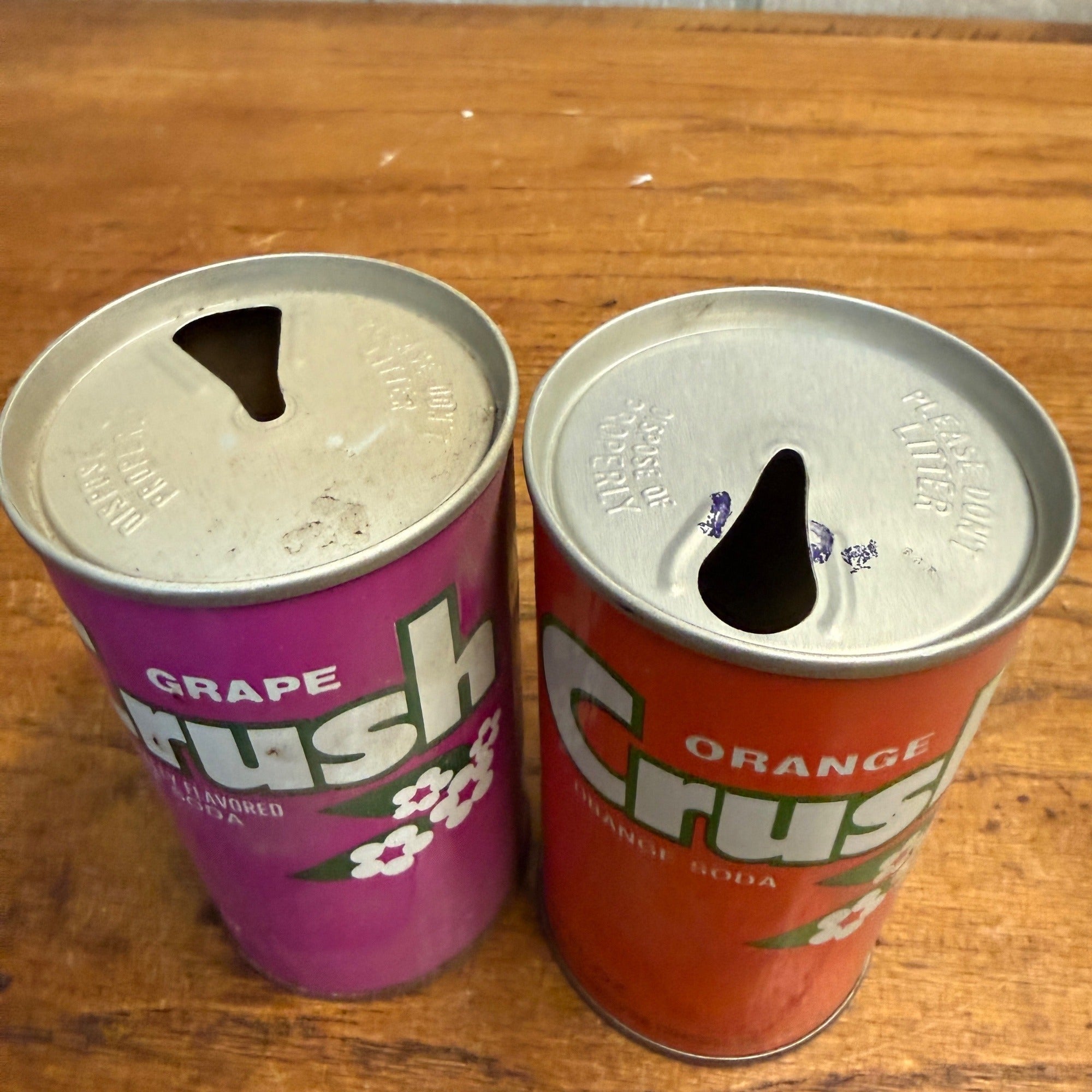 Vintage 1970s-80s CRUSH Orange & Grape Pop Pull Tab Straight Soda Can
