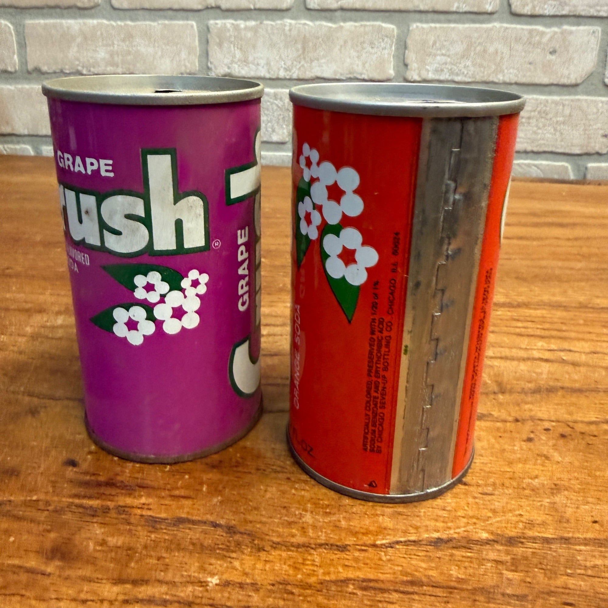 Vintage 1970s-80s CRUSH Orange & Grape Pop Pull Tab Straight Soda Can