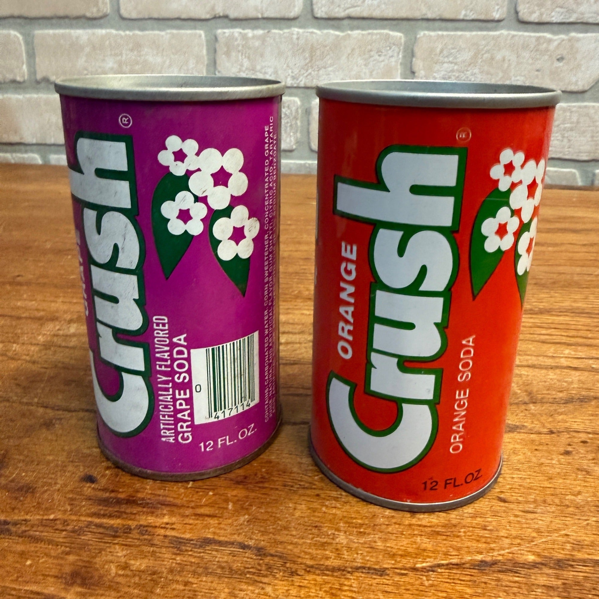 Vintage 1970s-80s CRUSH Orange & Grape Pop Pull Tab Straight Soda Can
