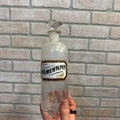 Vintage Glass Pharmacy Apothecary Bottle With Stopper and Glass Label Reading AQ. Menth. Pip. (Tincture of Peppermint)