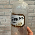 Vintage Glass Pharmacy Apothecary Bottle With Stopper and Glass Label Reading AQ. Menth. Pip. (Tincture of Peppermint)