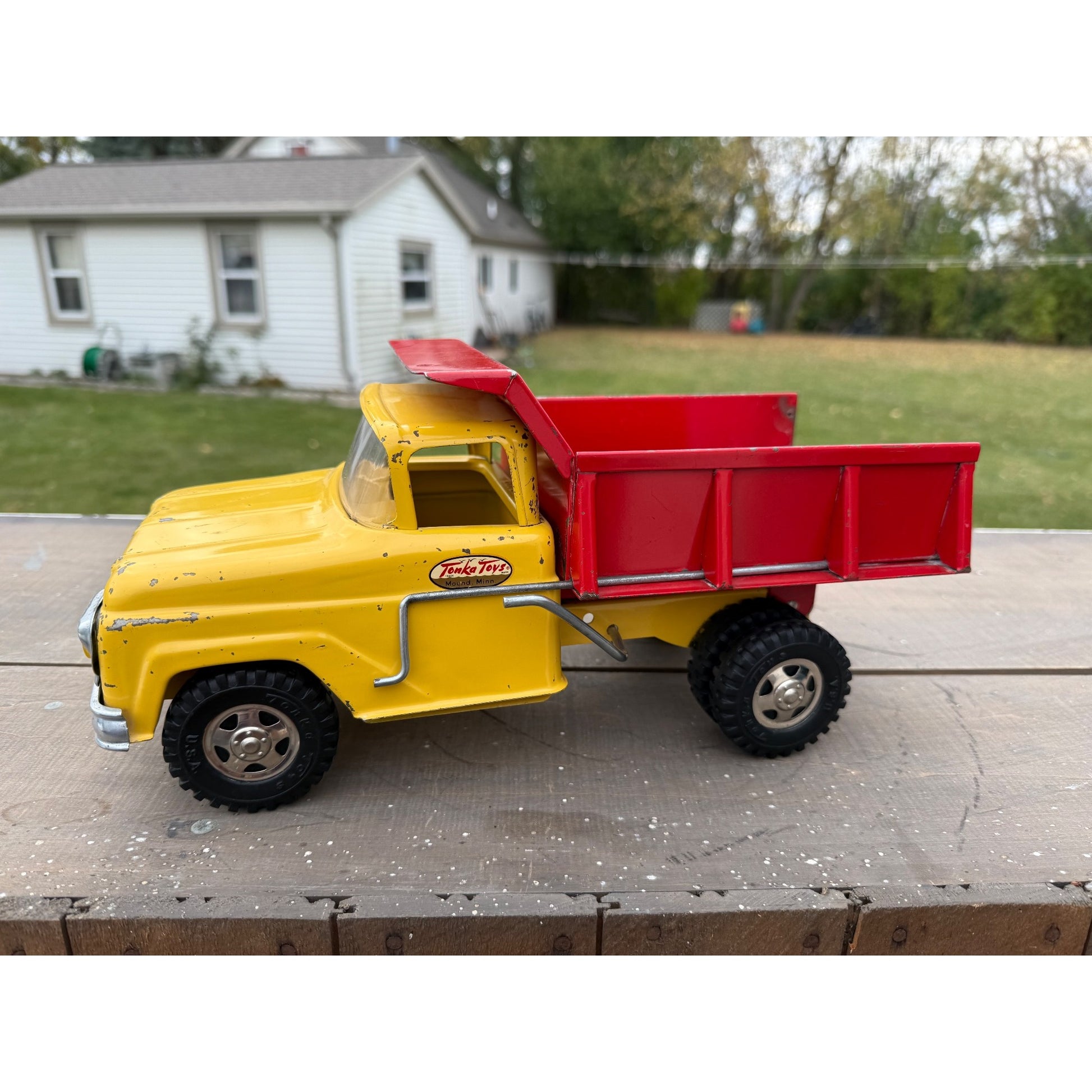 Vintage Tonka Dump Truck Yellow & Red Pressed Steel Toy