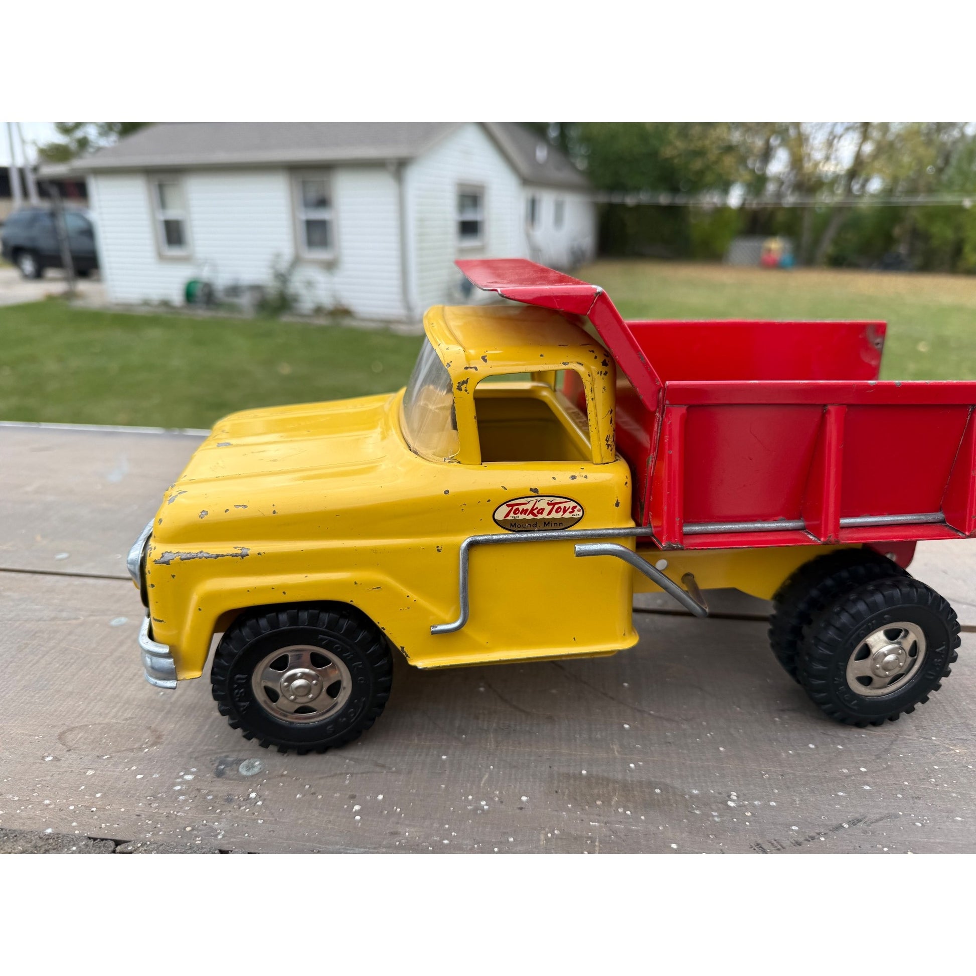 Vintage Tonka Dump Truck Yellow & Red Pressed Steel Toy