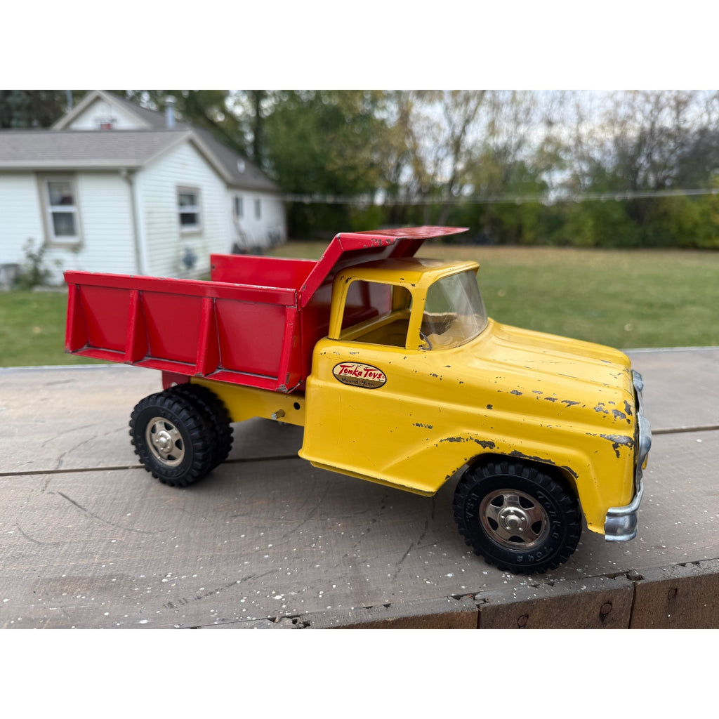 Vintage Tonka Dump Truck Yellow & Red Pressed Steel Toy