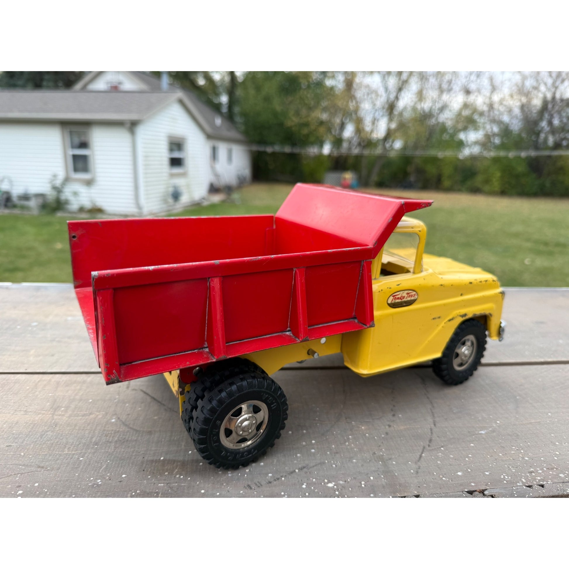 Vintage Tonka Dump Truck Yellow & Red Pressed Steel Toy