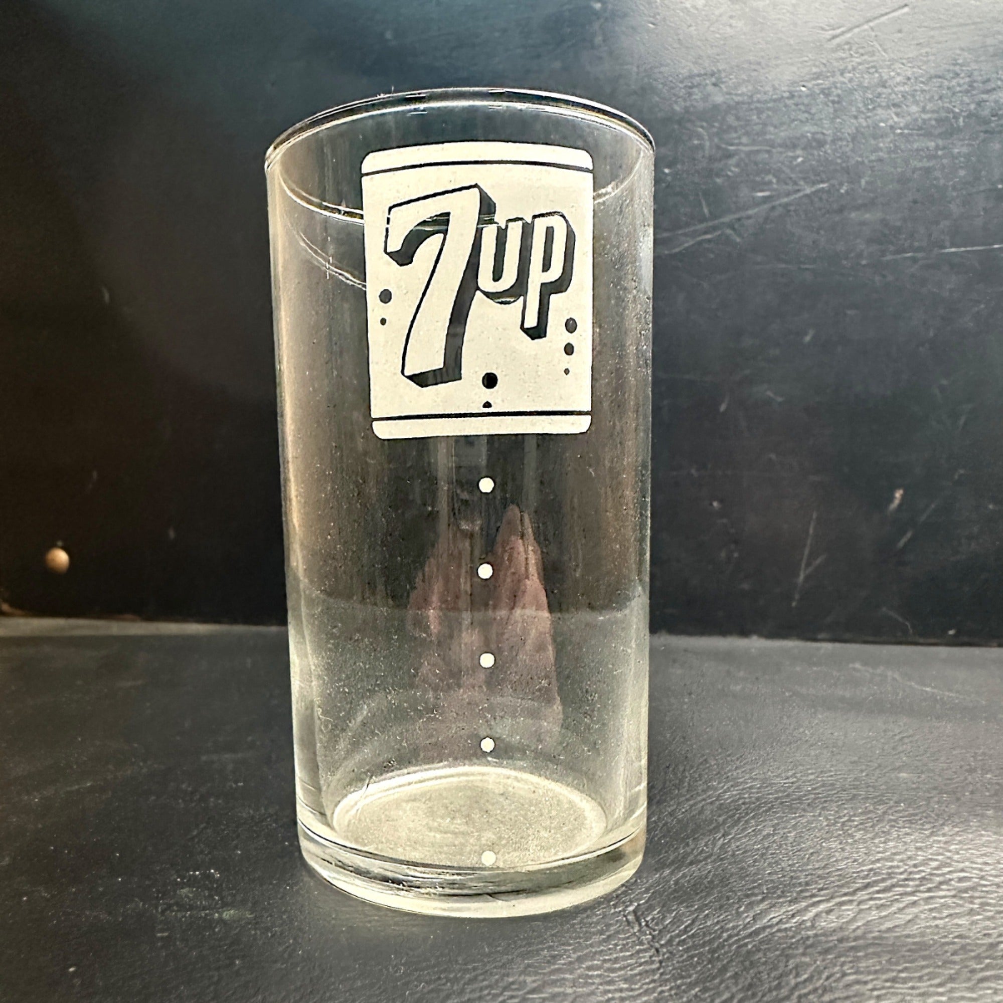 Vintage 7up Measure Dots White ACL Soda Fountain Glass Drinking Cup