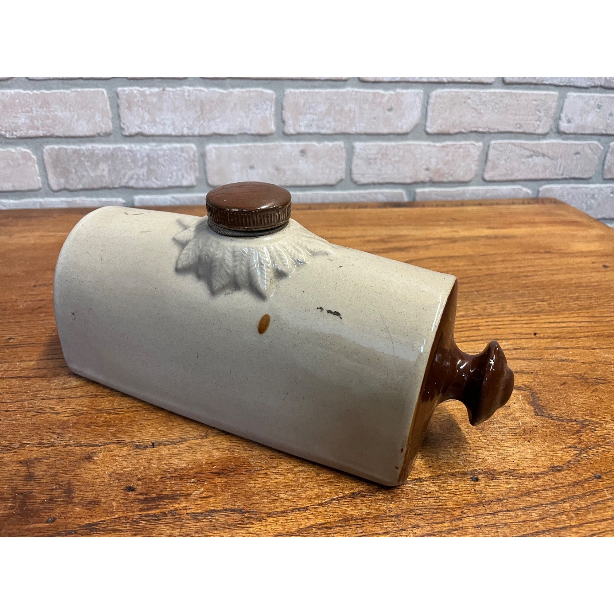Antique Primitive Bourne Denby Derby Stoneware Bed Foot Warmer Crock Farmhouse