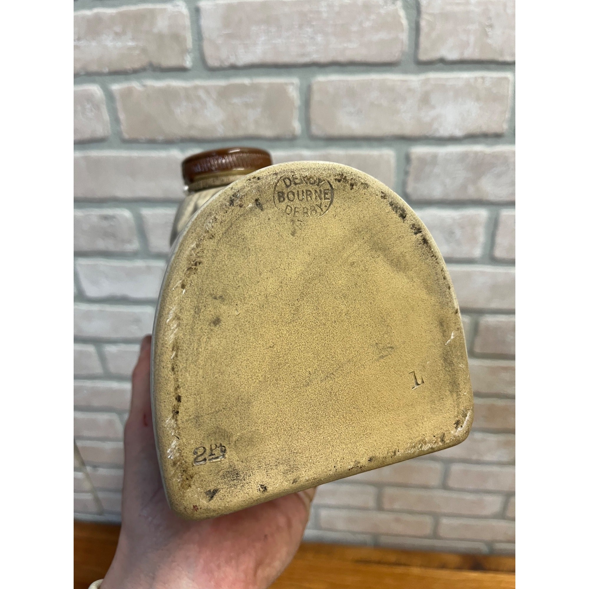 Antique Primitive Bourne Denby Derby Stoneware Bed Foot Warmer Crock Farmhouse
