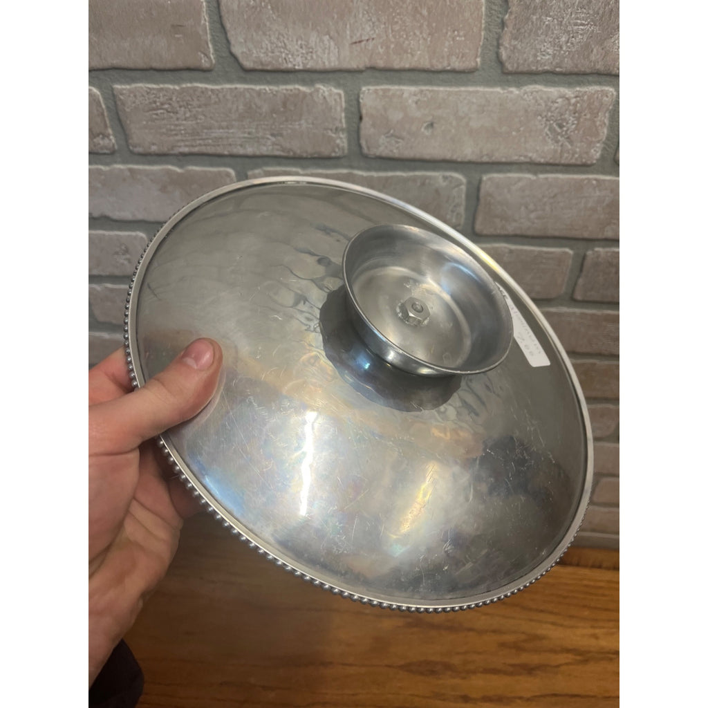 Vintage Mid Century Cake Platter Aluminum Flower Hammered Tray