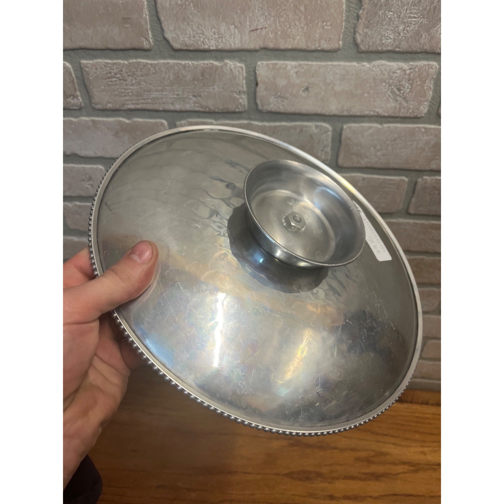 Vintage Mid Century Cake Platter Aluminum Flower Hammered Tray