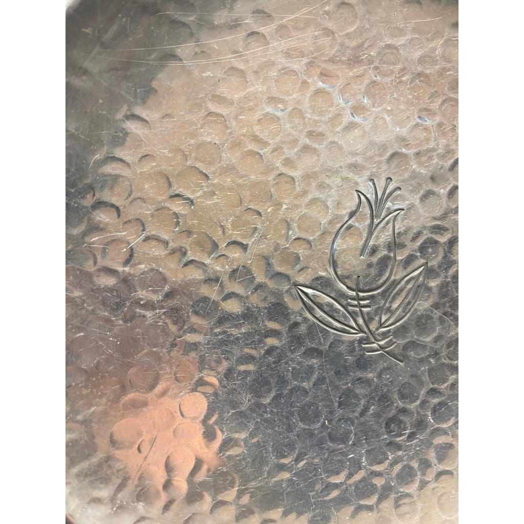 Vintage Mid Century Cake Platter Aluminum Flower Hammered Tray