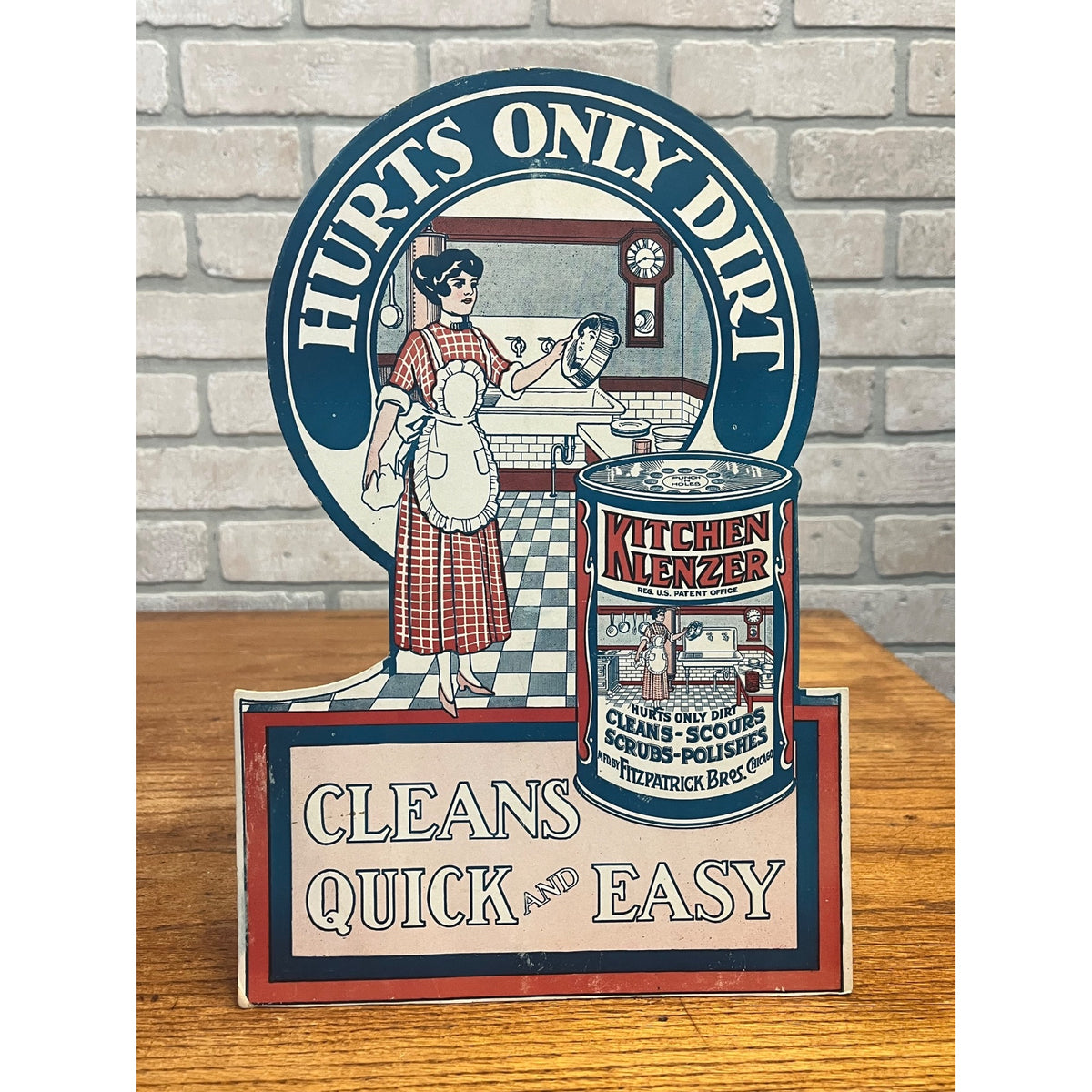 Vintage 1940s Kitchen Klenzer Polish Advertising Store Display Easelback Sign