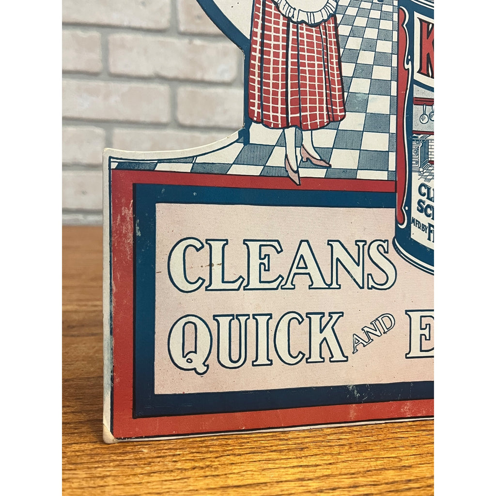 Vintage 1940s Kitchen Klenzer Polish Advertising Store Display Easelback Sign