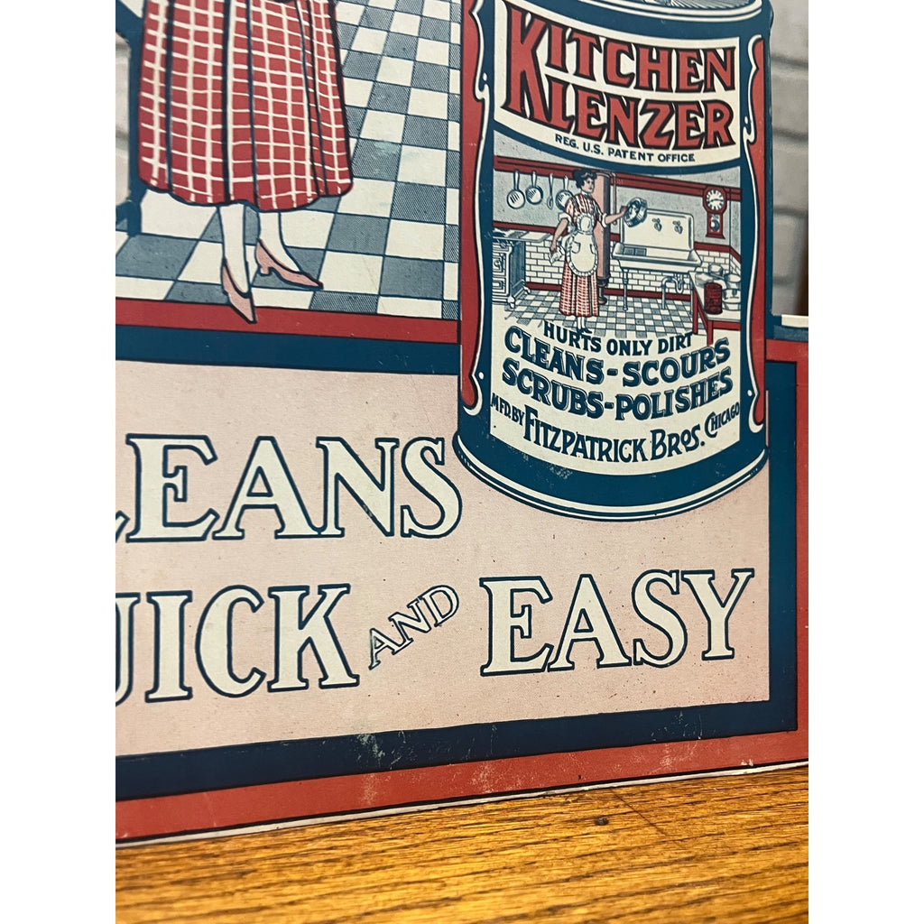 Vintage 1940s Kitchen Klenzer Polish Advertising Store Display Easelback Sign