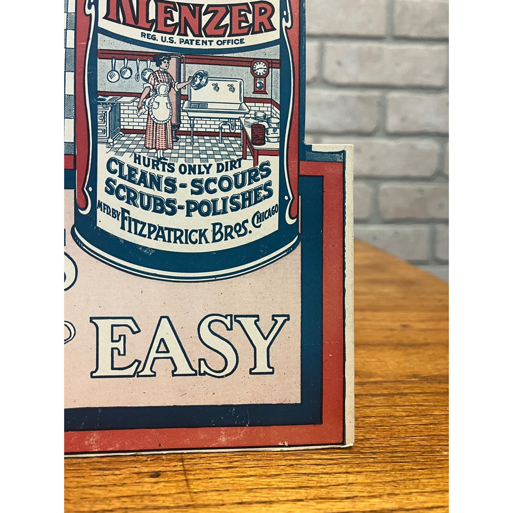 Vintage 1940s Kitchen Klenzer Polish Advertising Store Display Easelback Sign