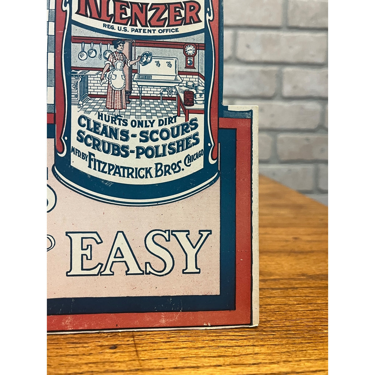 Vintage 1940s Kitchen Klenzer Polish Advertising Store Display Easelback Sign