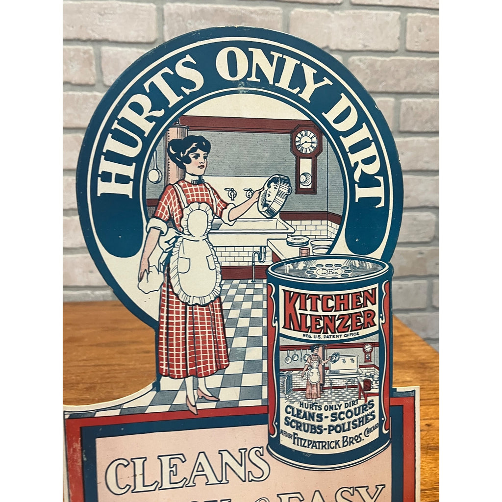 Vintage 1940s Kitchen Klenzer Polish Advertising Store Display Easelback Sign