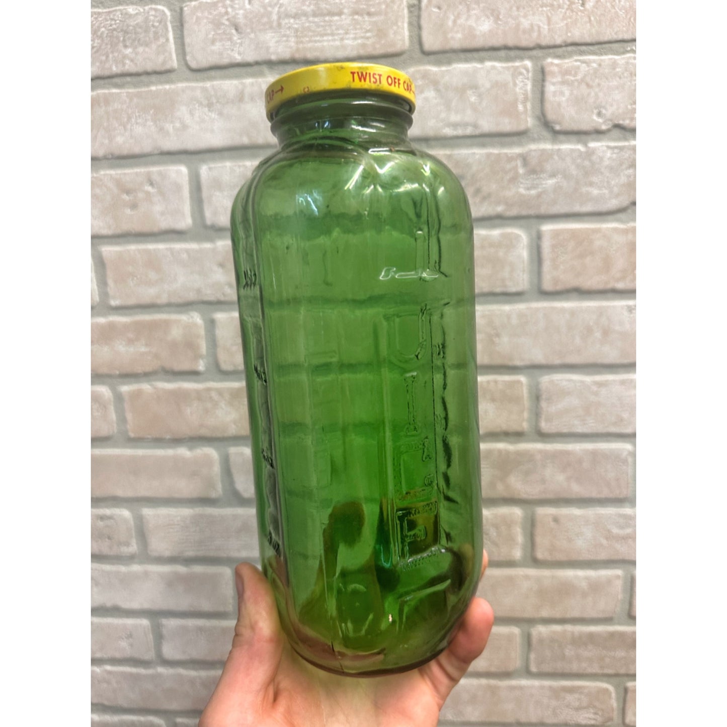 Vintage 1960s Green Glass WATER / JUICE Refridgerator Fridge Bottle 40oz