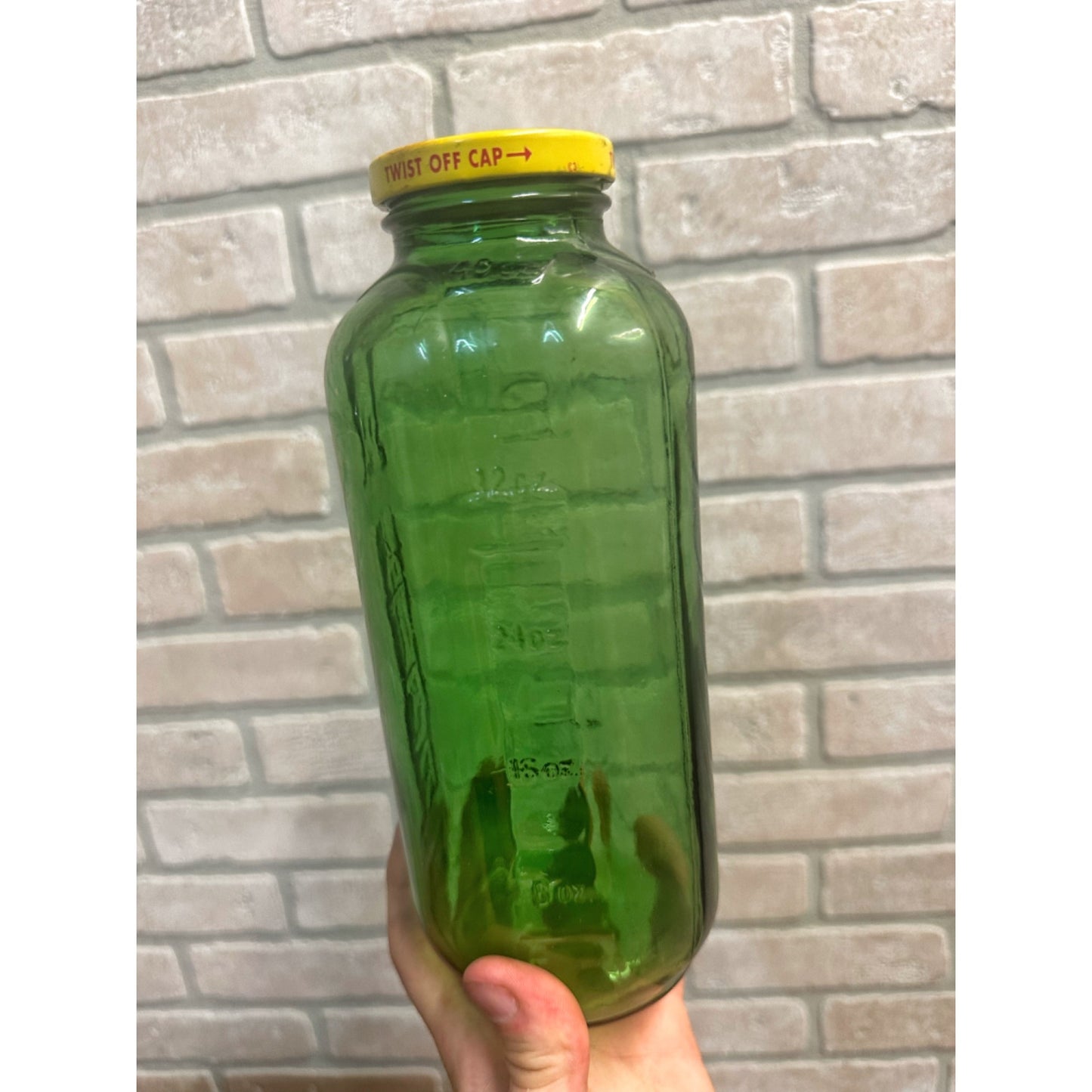 Vintage 1960s Green Glass WATER / JUICE Refridgerator Fridge Bottle 40oz