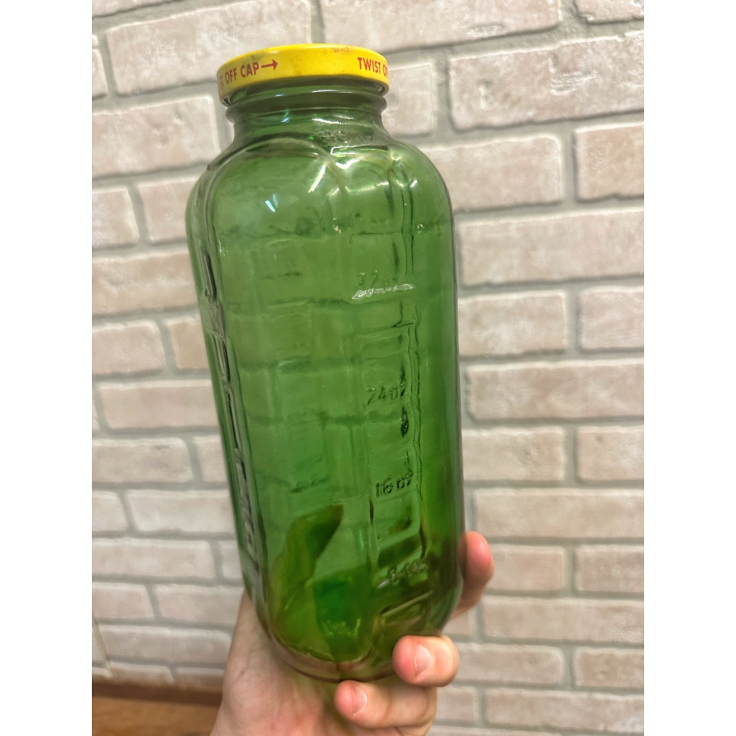 Vintage 1960s Green Glass WATER / JUICE Refridgerator Fridge Bottle 40oz