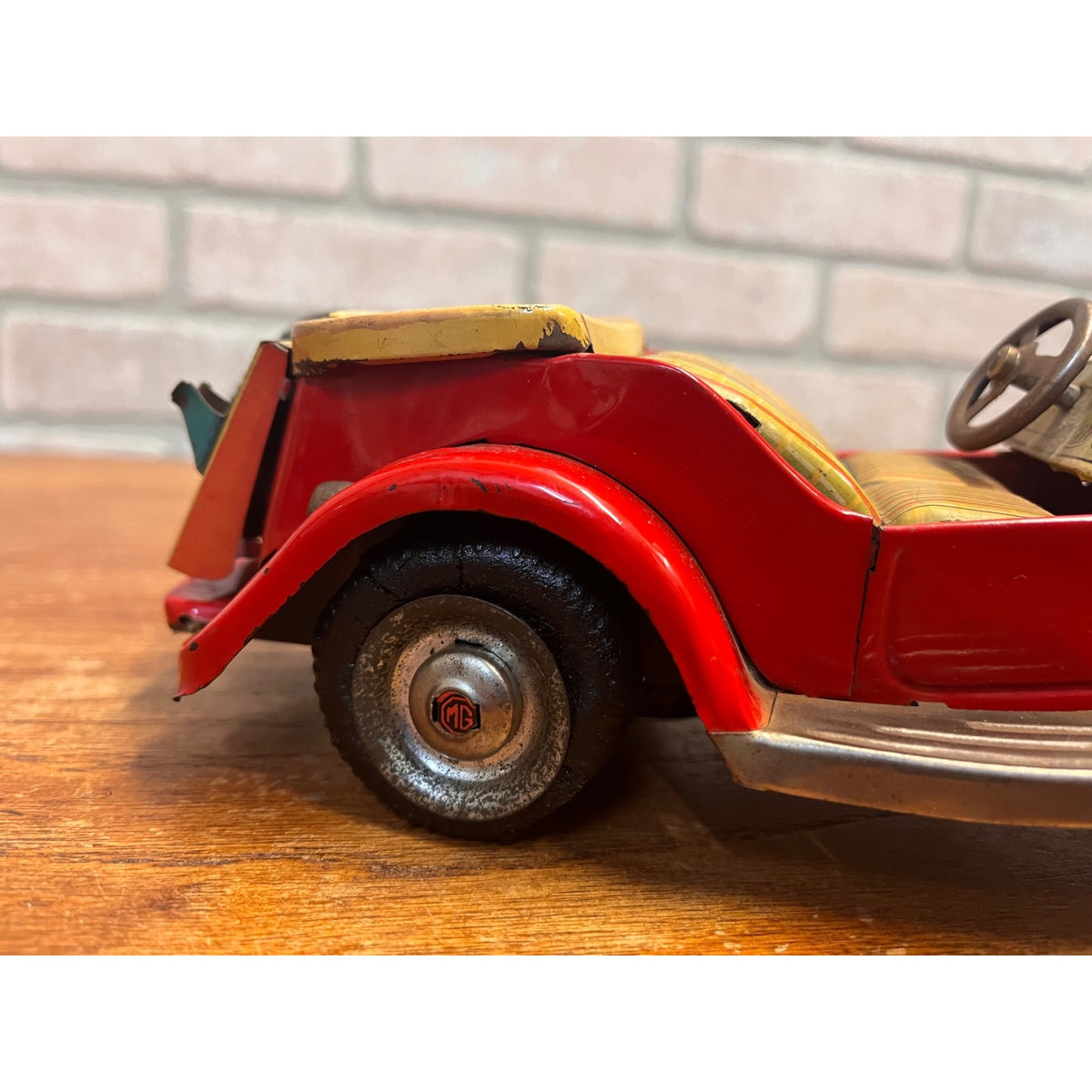 Vintage Tin Bandai Japan Friction British MG Roadster Red 1960s
