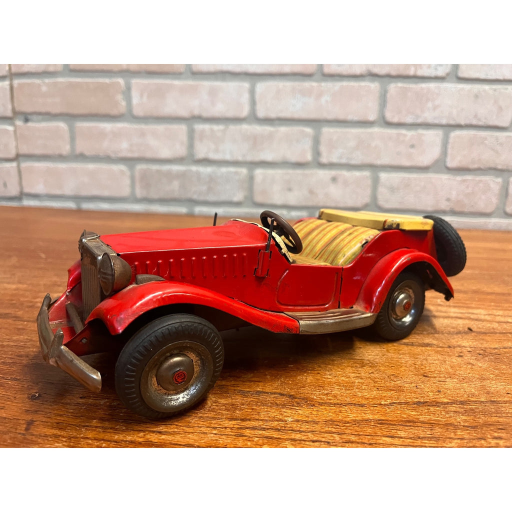 Vintage Tin Bandai Japan Friction British MG Roadster Red 1960s