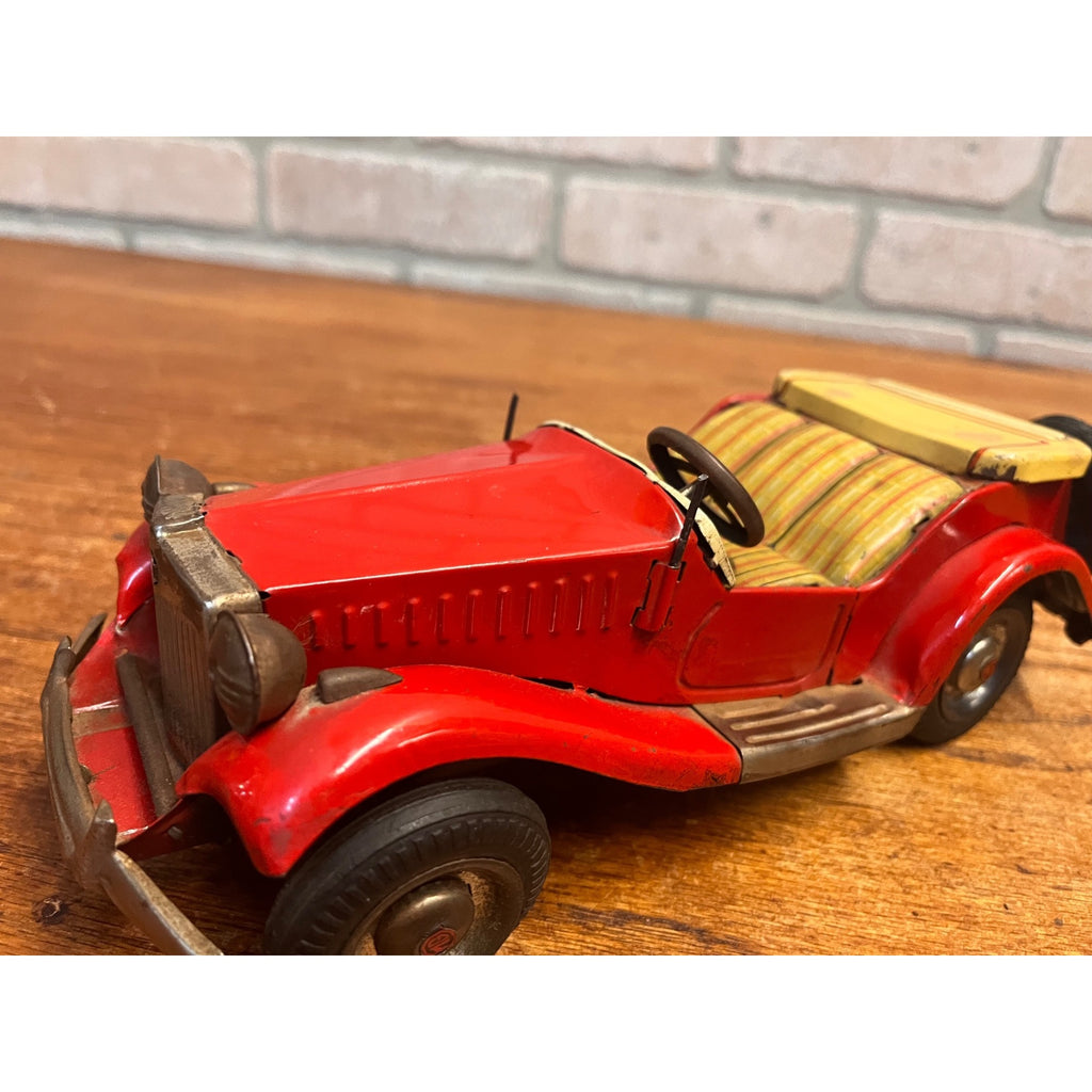 Vintage Tin Bandai Japan Friction British MG Roadster Red 1960s
