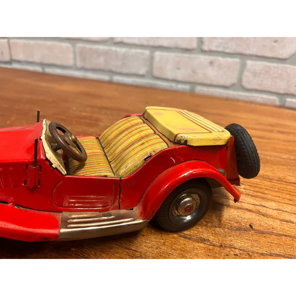 Vintage Tin Bandai Japan Friction British MG Roadster Red 1960s