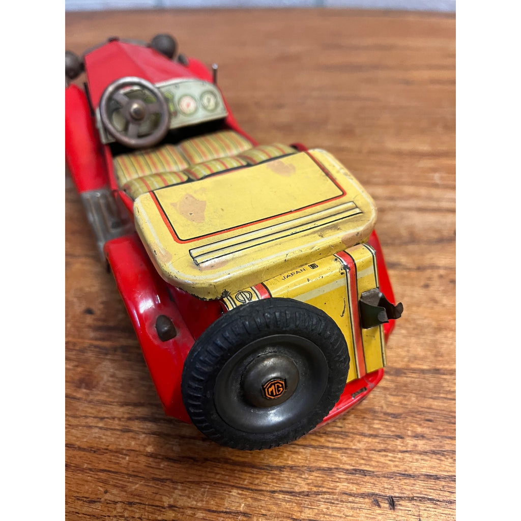 Vintage Tin Bandai Japan Friction British MG Roadster Red 1960s