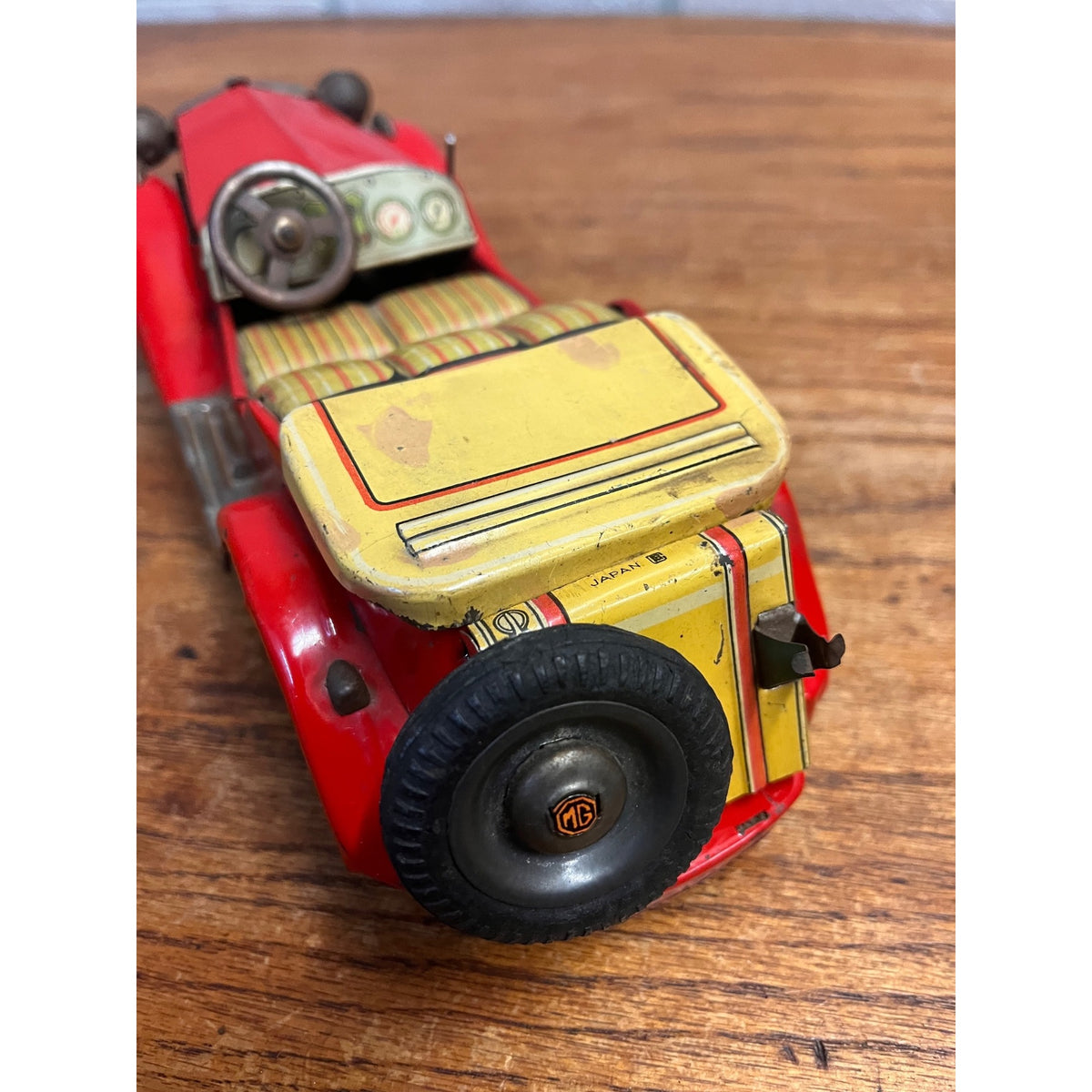 Vintage Tin Bandai Japan Friction British MG Roadster Red 1960s