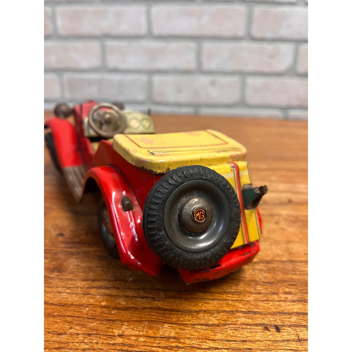 Vintage Tin Bandai Japan Friction British MG Roadster Red 1960s