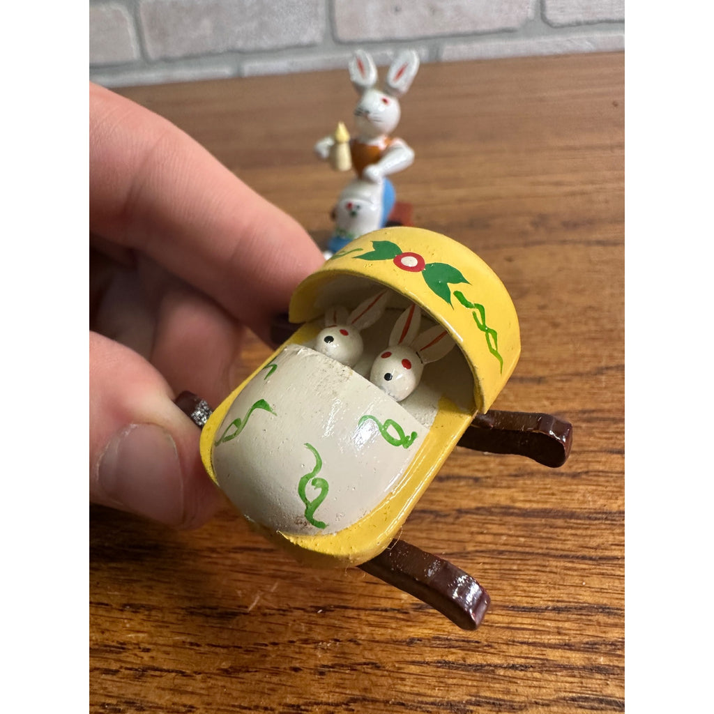 Vintage Miniature Wooden Easter Bunny Mom & Dad Babies Figures Erzebirge?