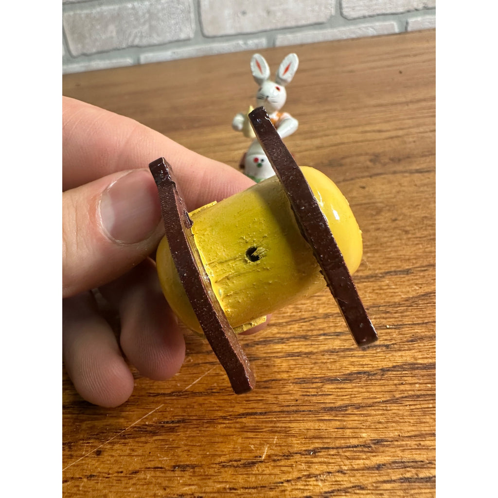 Vintage Miniature Wooden Easter Bunny Mom & Dad Babies Figures Erzebirge?