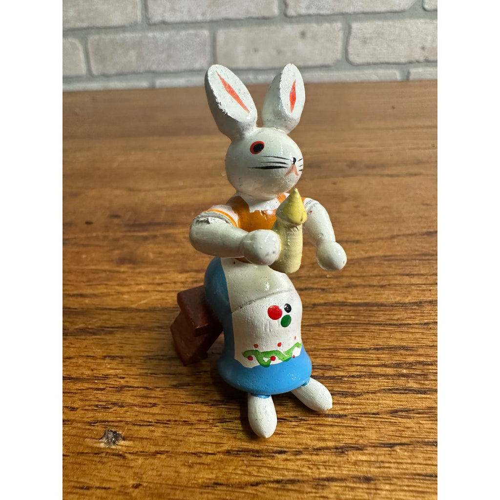Vintage Miniature Wooden Easter Bunny Mom & Dad Babies Figures Erzebirge?
