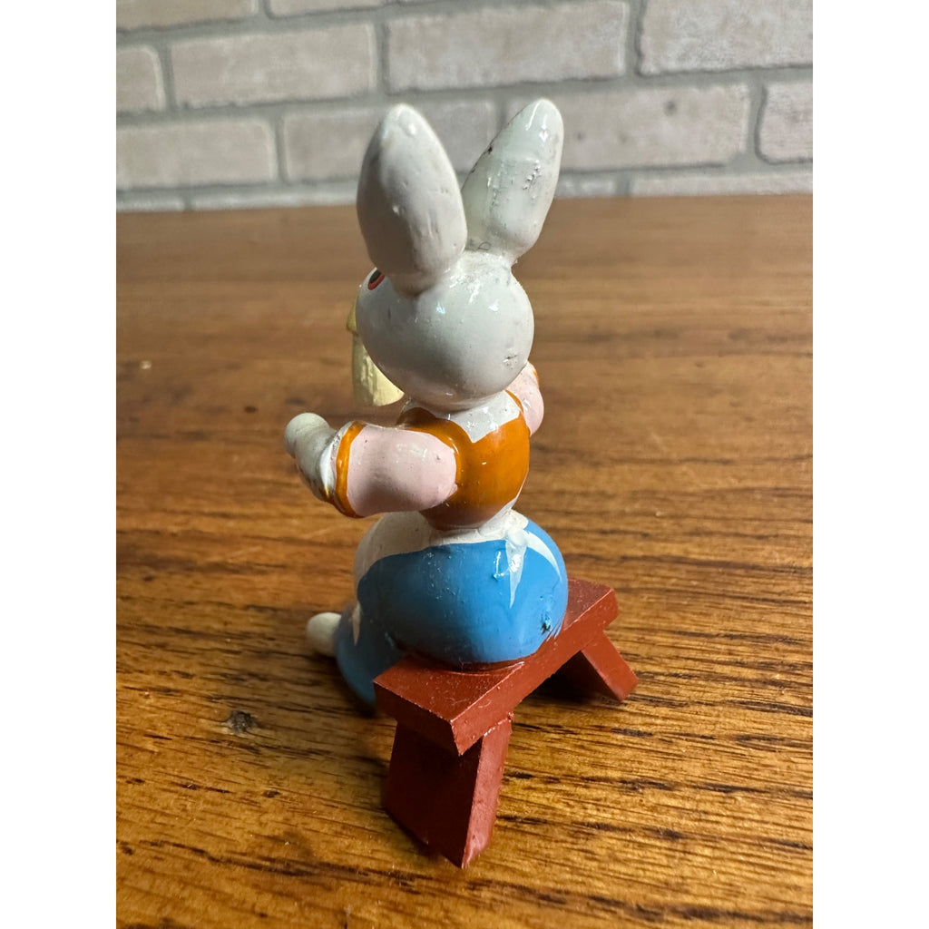 Vintage Miniature Wooden Easter Bunny Mom & Dad Babies Figures Erzebirge?