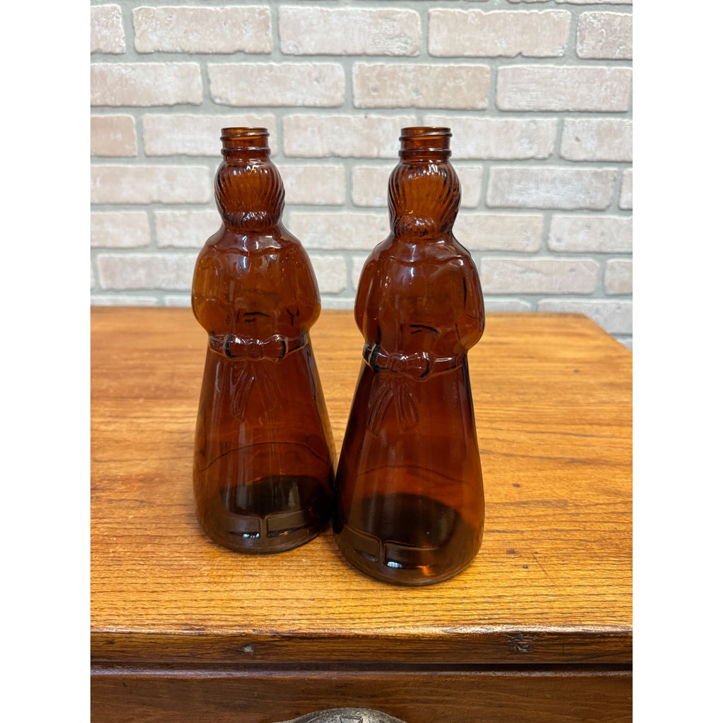 Vintage Mrs Buttersworth Maple Syrup Amber Glass Bottles Lot (2) 10"