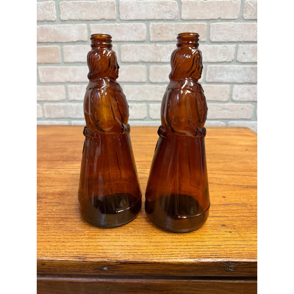 Vintage Mrs Buttersworth Maple Syrup Amber Glass Bottles Lot (2) 10"
