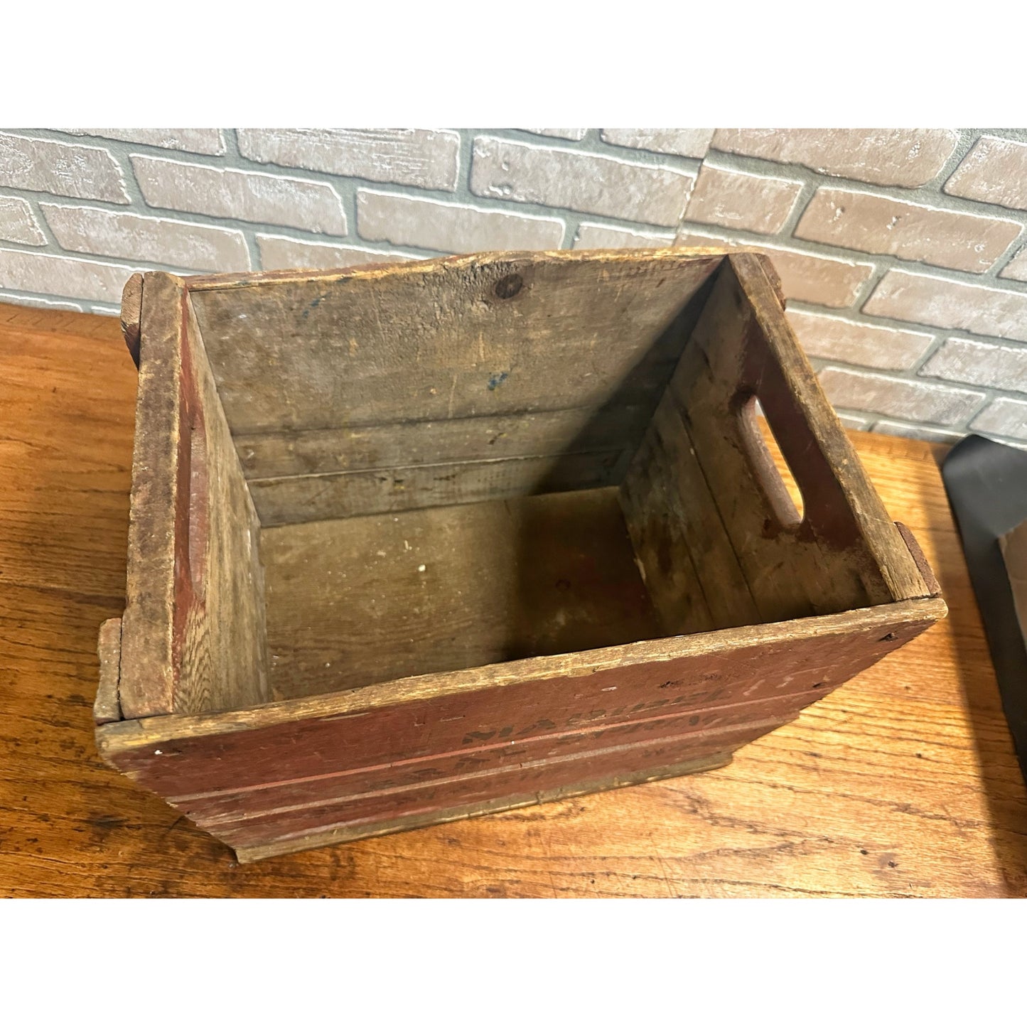 Vintage Maribel Mineral Springs Soda Wooden Crate Wisconsin Primitive Red Paint