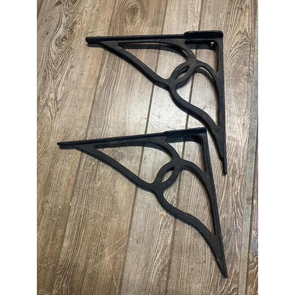 Antique Pair Cast Iron Victorian Book Shelf Brackets Decorative Unrestored 14"