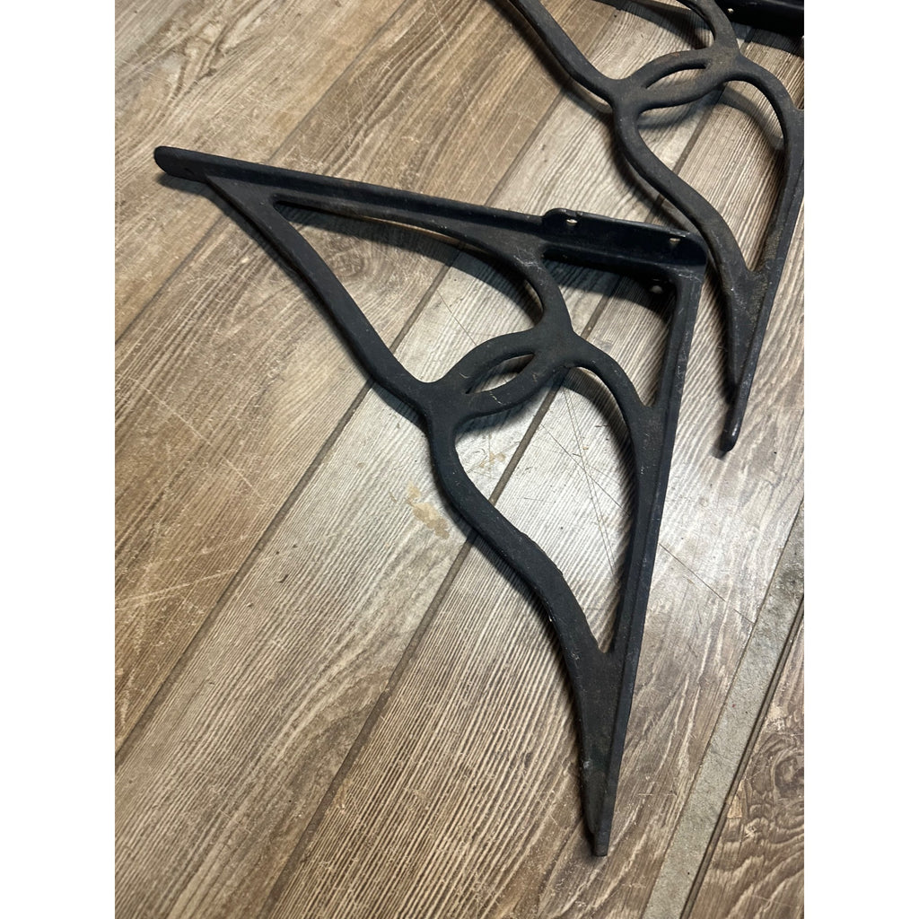 Antique Pair Cast Iron Victorian Book Shelf Brackets Decorative Unrestored 14"