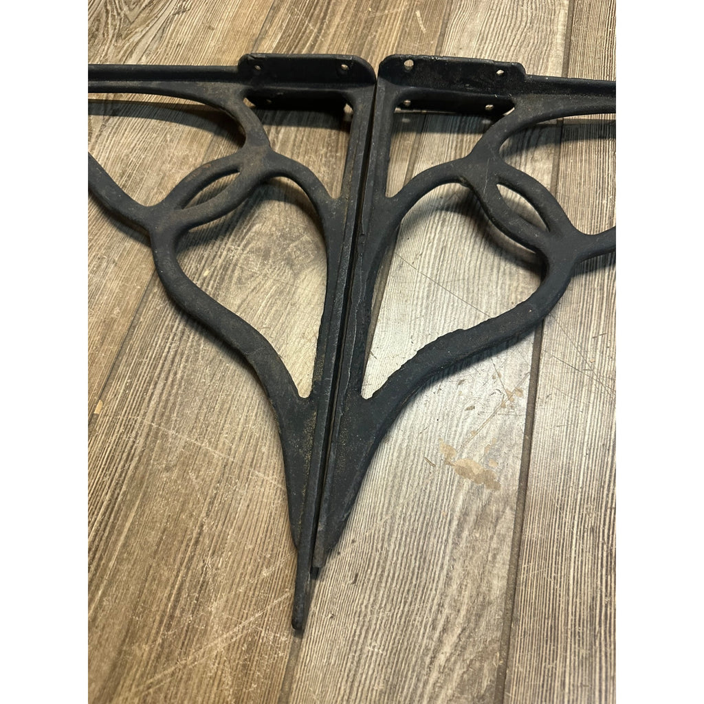 Antique Pair Cast Iron Victorian Book Shelf Brackets Decorative Unrestored 14"