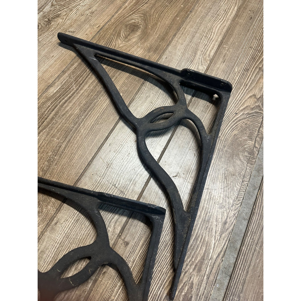 Antique Pair Cast Iron Victorian Book Shelf Brackets Decorative Unrestored 14"