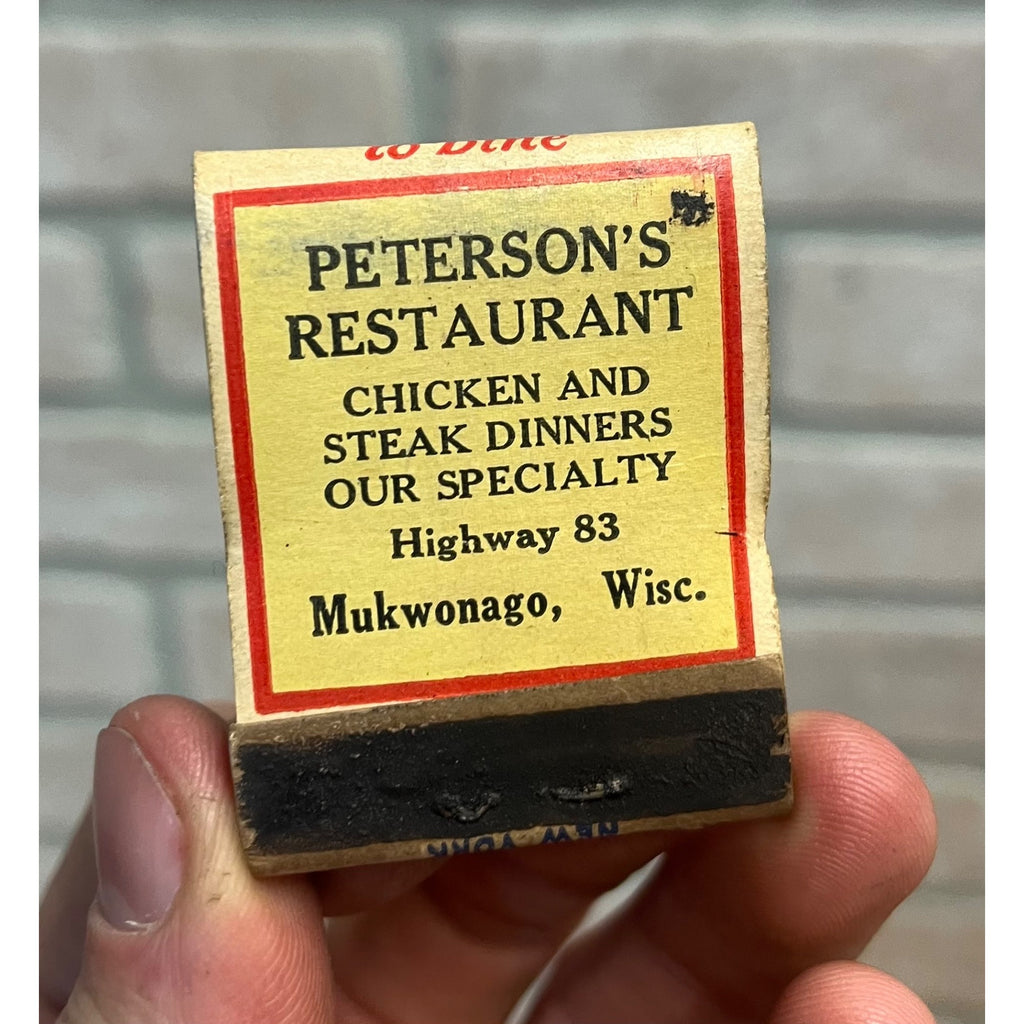 Vintage Peterson's Restaurant - Mukwonago Wisconsin - Advertising FULL Matchbook