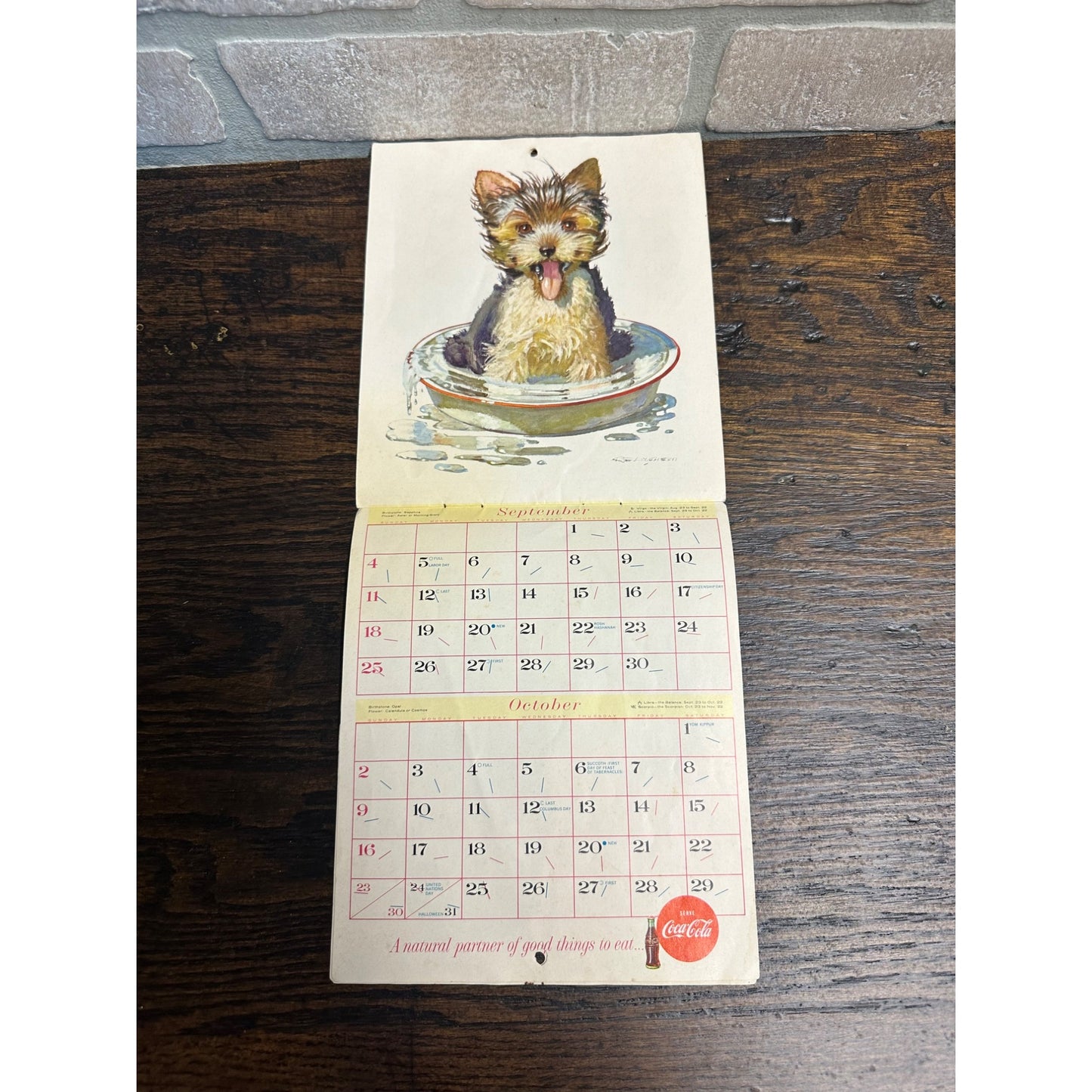 Vintage Coca Cola 1960 Reference Calendar "Puppies" Advertising Promo