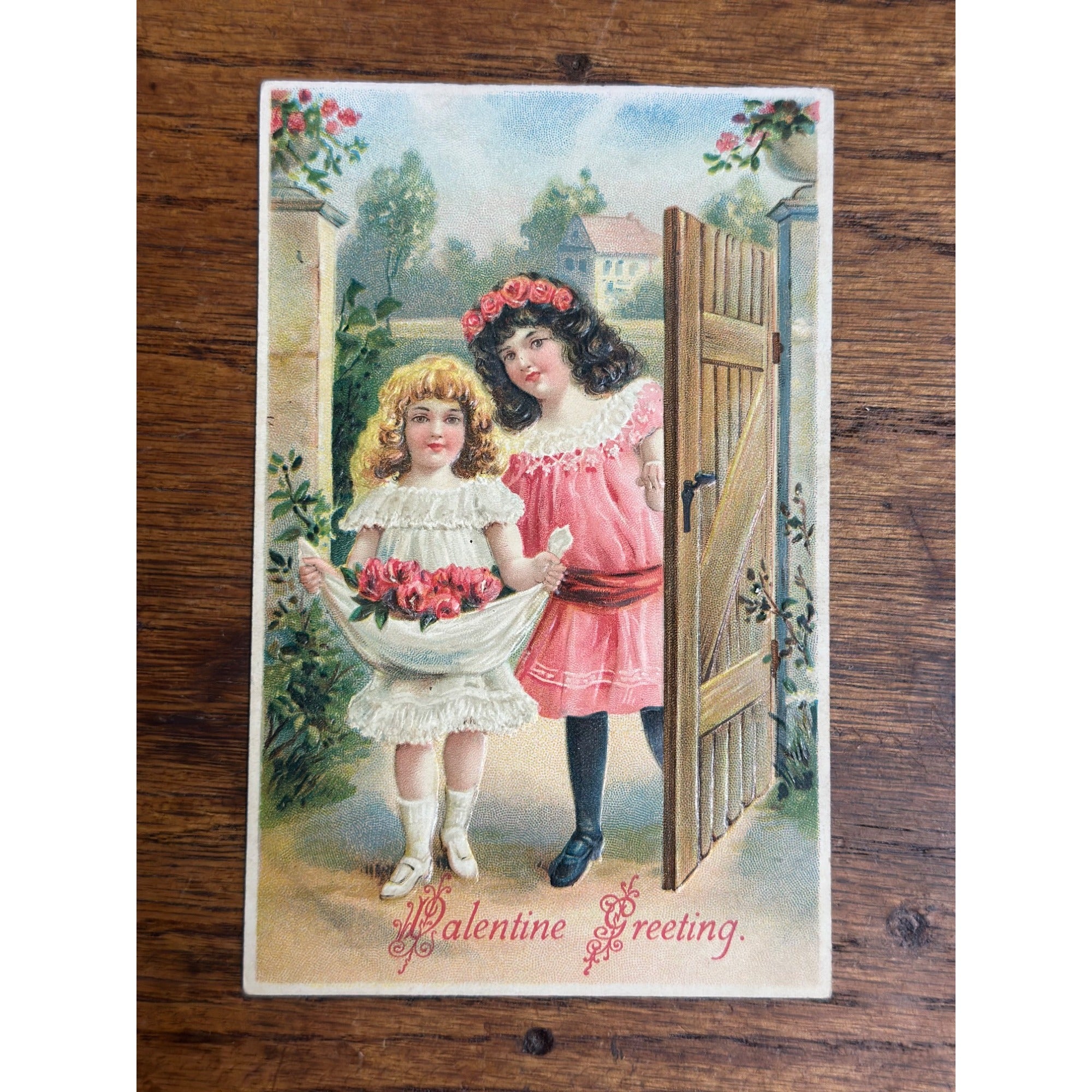 Valentine's Day Postcard Victorian Young Girls Valentine German BW 311